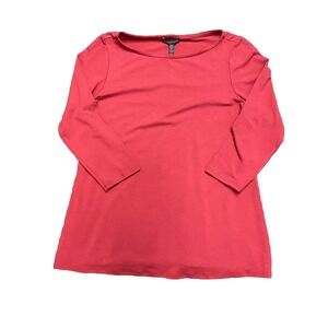 Eileen Fisher Women XS Bateau Neck‎ Top Red Burnt Orange Madrn Viscose Jersey
